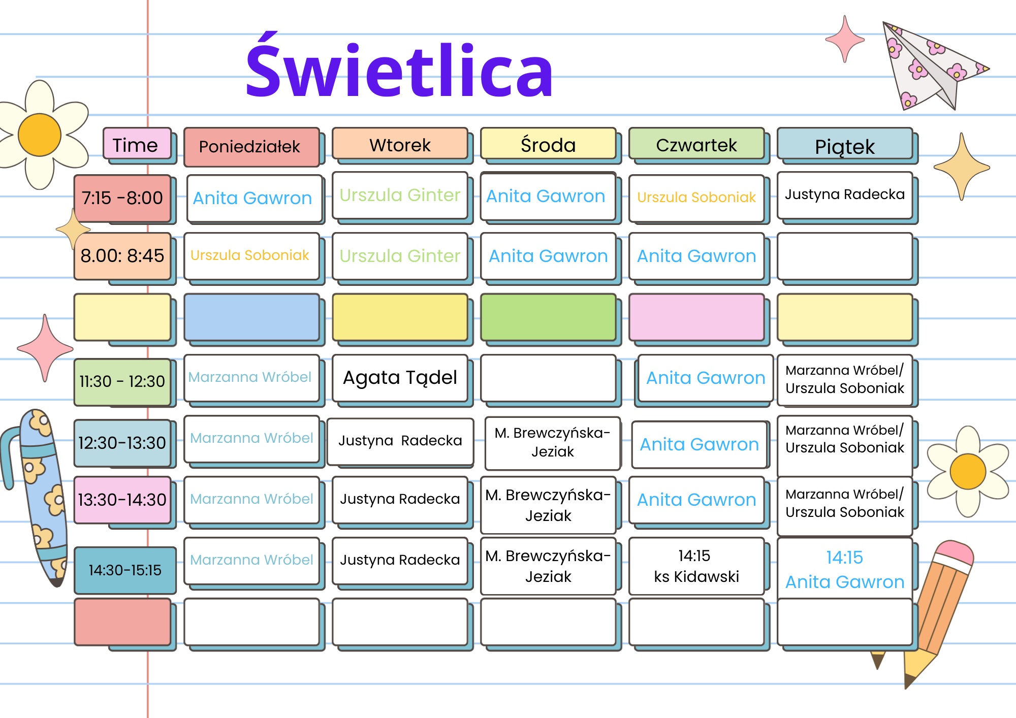 Class Schedule in Colorful Retro Style 2